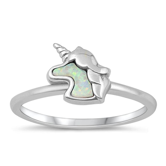 Sterling Silver White Lab Opal Unicorn Ring