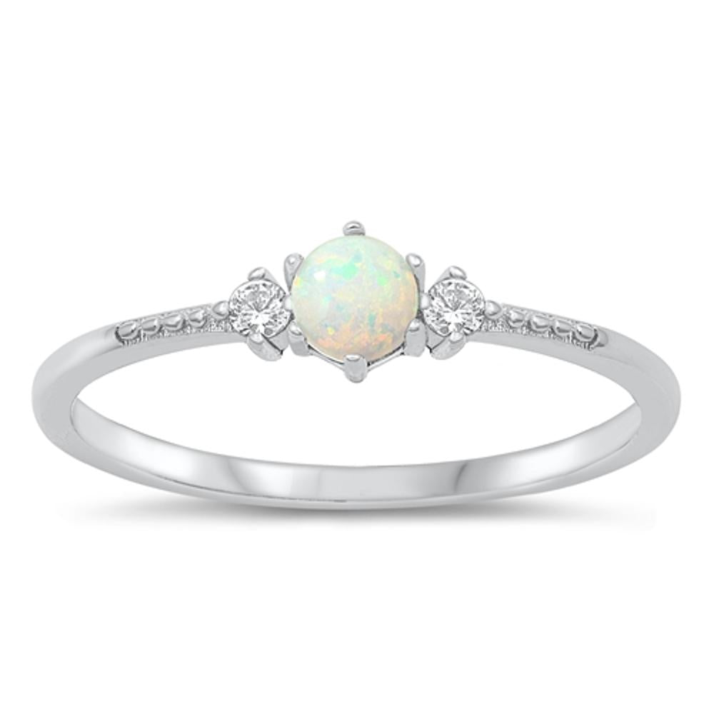 Sterling Silver White Lab Opal Ring