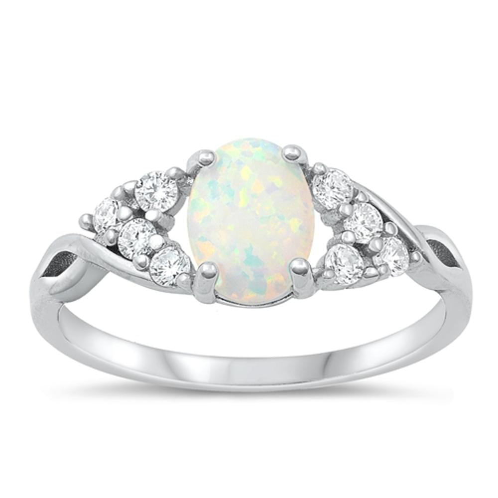 Sterling Silver White Lab Opal Ring