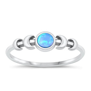 Sterling Silver Blue Lab Opal Moon Ring