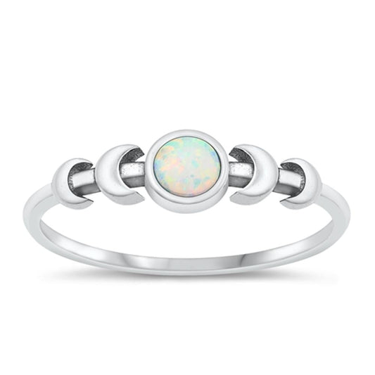 Sterling Silver White Lab Opal Moon Ring