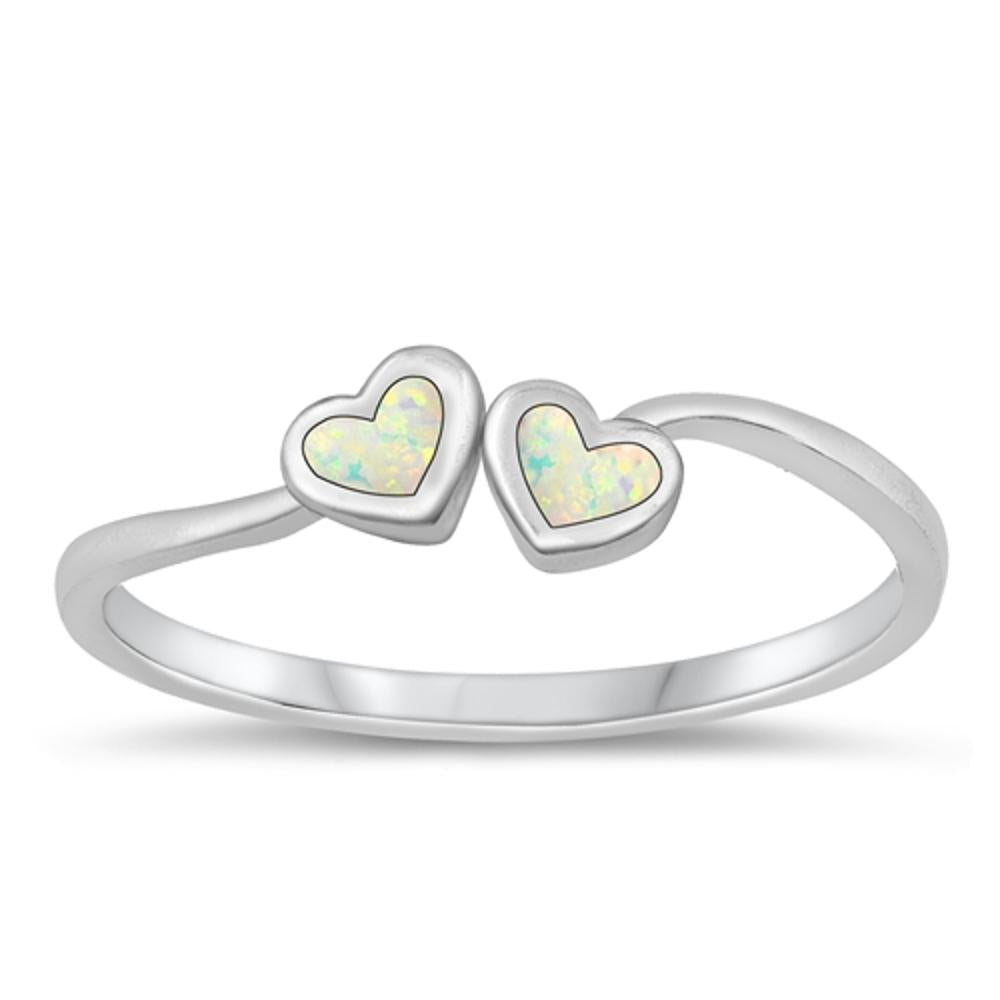 Sterling Silver White Lab Opal Heart Ring