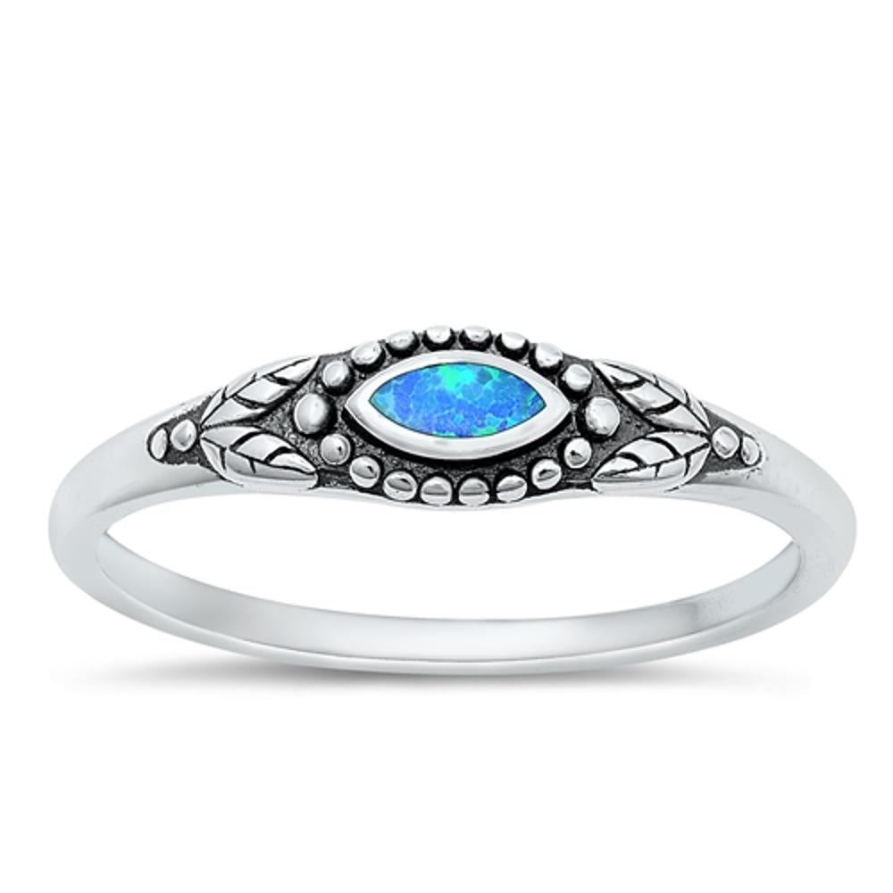 Sterling Silver Marquise Blue Lab Opal Ring