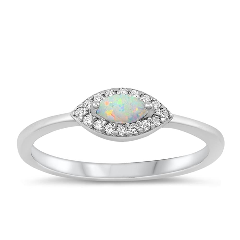 Sterling Silver White Lab Opal Eye Ring