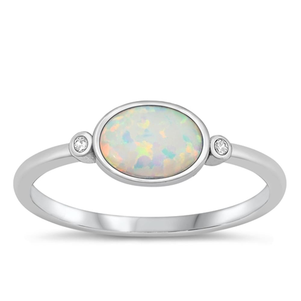 Sterling Silver White Lab Opal Ring