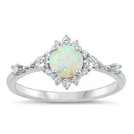 Sterling Silver White Lab Opal Ring