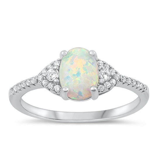 Sterling Silver White Lab Opal Ring