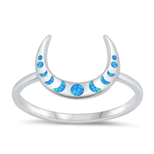 Sterling Silver Blue Lab Opal Crescent Moon Phases Ring