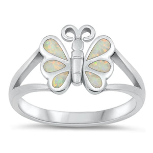 Butterfly White Lab Opal Beautiful Ring New .925 Sterling Silver Band Sizes 5-10