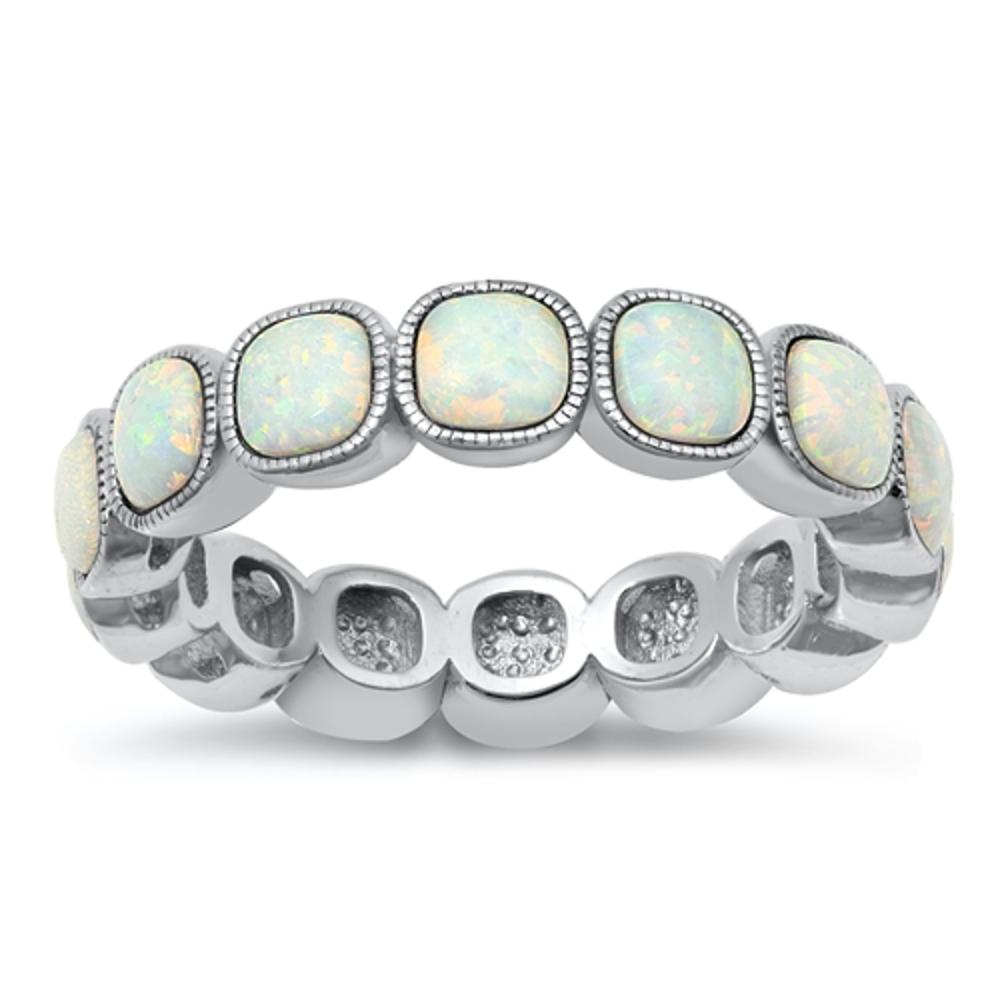 Sterling Silver White Lab Opal Eternity Ring