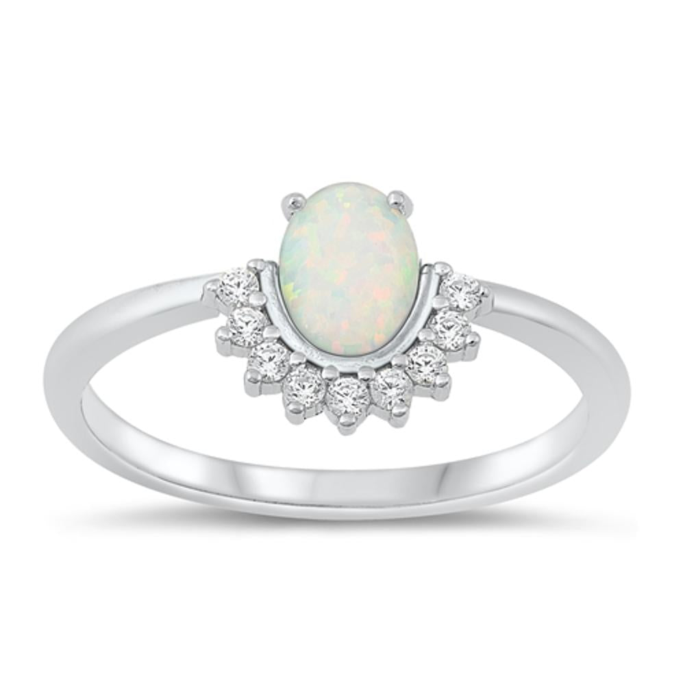 Sterling Silver White Lab Opal Clear CZ Ring