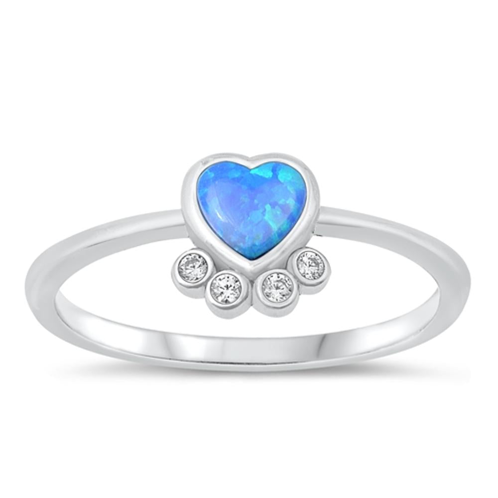 Sterling Silver Blue Lab Opal Heart Ring