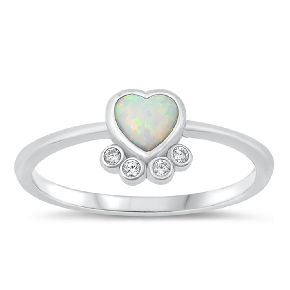 Sterling Silver White Lab Opal Heart Ring