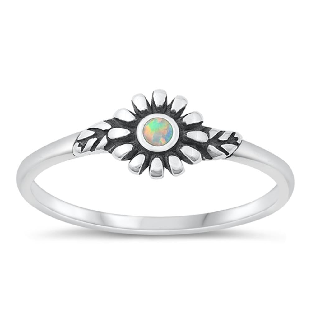 Sterling Silver White Lab Opal Flower Ring