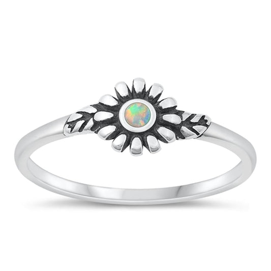 Sterling Silver White Lab Opal Flower Ring