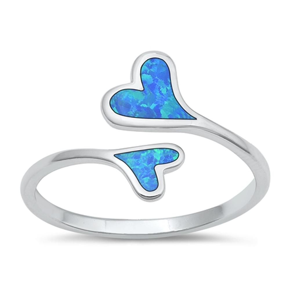 Sterling Silver Blue Lab Opal Open Heart Ring