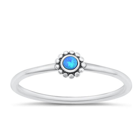 Sterling Silver Blue Lab Opal Flower Ring