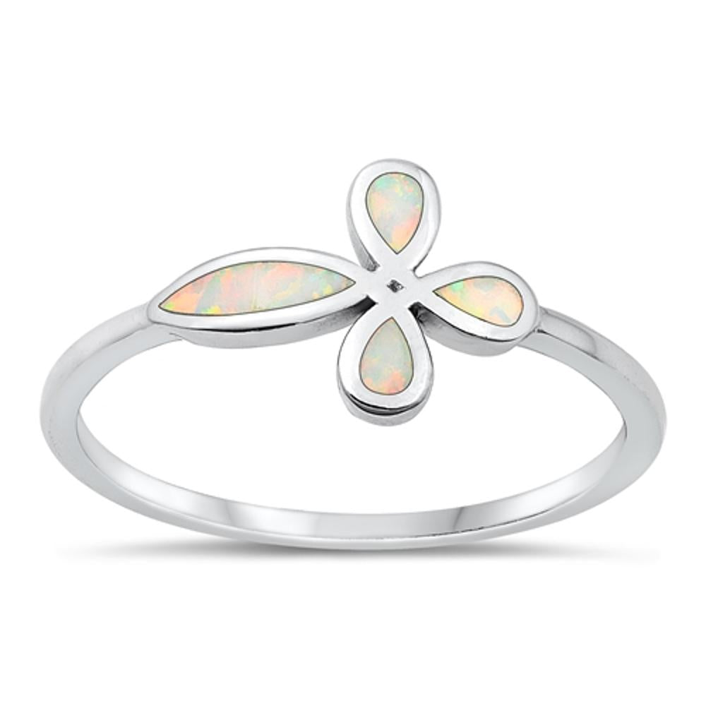 Sterling Silver White Lab Opal Cross Ring