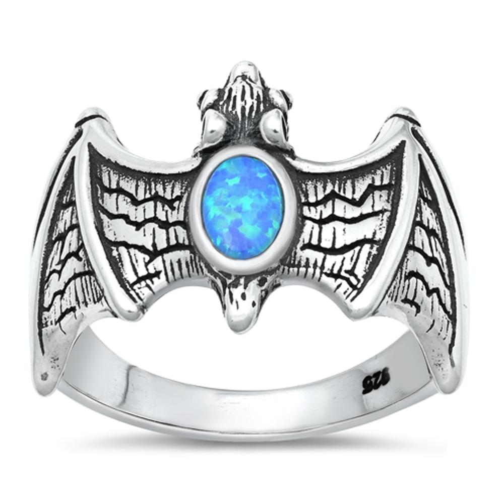 Sterling Silver Blue Lab Opal Bat Ring