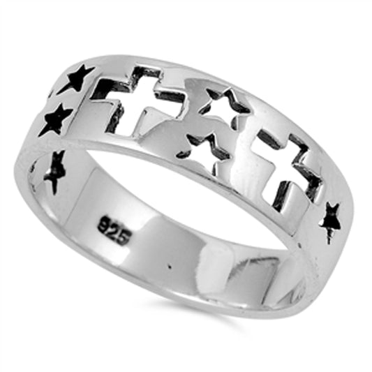 Cutout Star Square Cross Friendship Purity Ring Sterling Silver Band Sizes 6-12