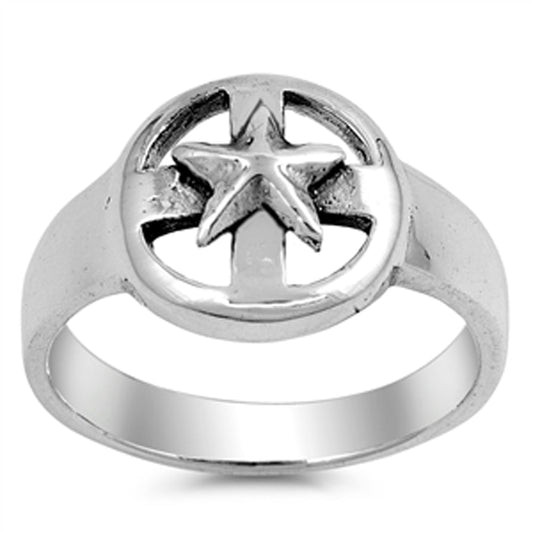 Antiqued Star Cross Filigree Cutout Ring .925 Sterling Silver Band Sizes 6-10