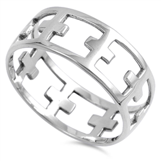 Eternity Cutout Cross Open Wide Ring New .925 Sterling Silver Band Sizes 6-13