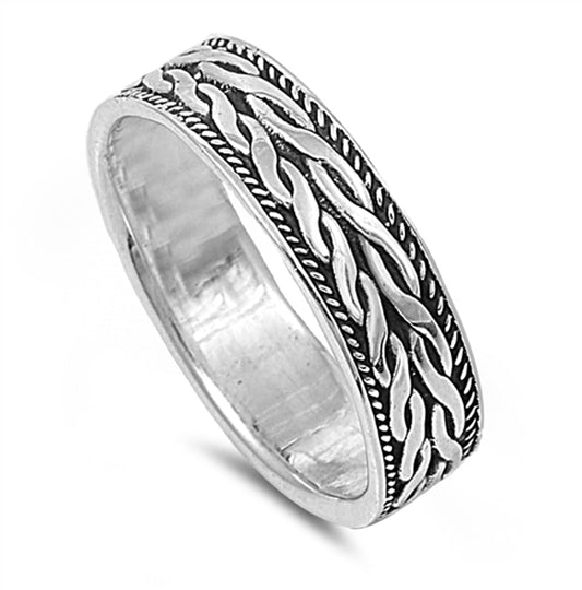 Oxidized Spinner Rope Knot Wedding Ring Sterling Silver Band Sizes 6-13