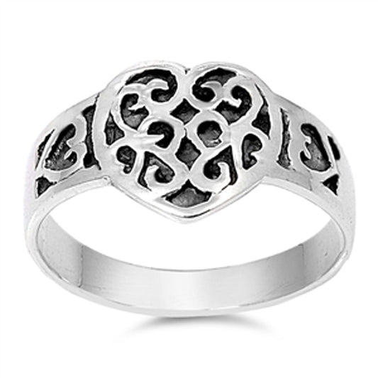 Oxidized Heart Filigree Purity Promise Ring .925 Sterling Silver Band Sizes 4-10