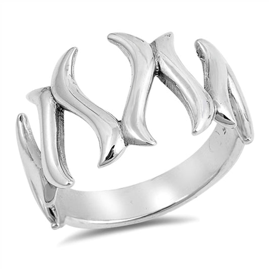 Criss Cross Flames Wishbone Curved Ring New .925 Sterling Silver Band Sizes 5-15