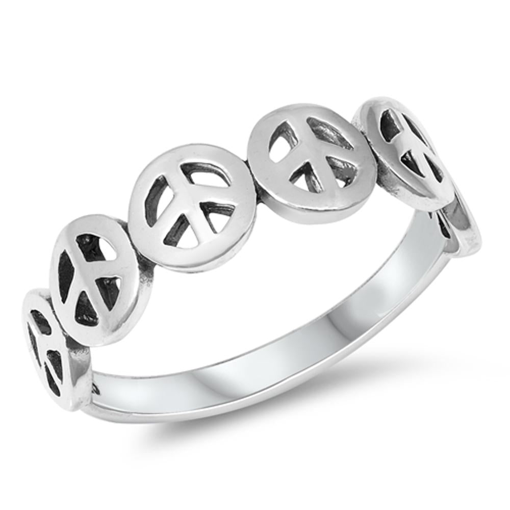 Oxidized Peace Sign Stackable Beautiful Ring 925 Sterling Silver Band Sizes 4-11