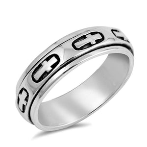 Sterling Silver Womans Mens Heavy Cross Ring Wholesale 925 Band 9mm Sizes 5-15