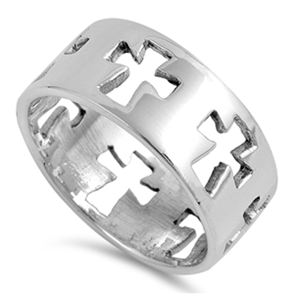 Cutout Cross Eternity Wide Christian Ring .925 Sterling Silver Band Sizes 6-9