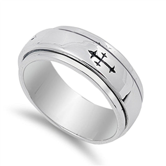 Sterling Silver Men's Heavy Cross Spinner Ring Polished 925 Band 9mm Sizes 8-13