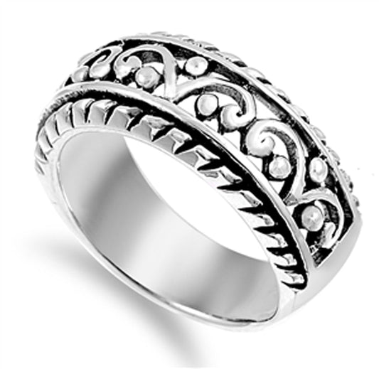 Oxidized Filigree Bead Bali Swirl Ring New .925 Sterling Silver Band Sizes 5-10