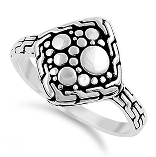 Oxidized Bead Square Nugget Sun Moon Ring .925 Sterling Silver Band Sizes 5-10