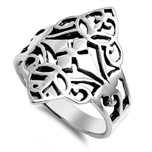 Oxidized Filigree Cross Cutout Ring New 925 Sterling Silver Band Sizes 6-10