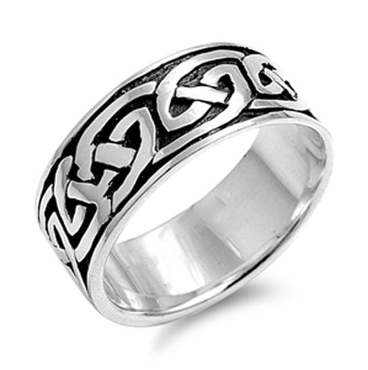 Oxidized Celtic Endless Knot Wedding Ring .925 Sterling Silver Band Sizes 8-14