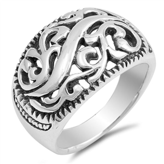 Antiqued Filigree Swirl Floral Vintage Ring .925 Sterling Silver Band Sizes 5-10