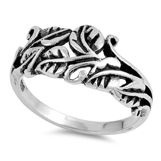 Oxidized Leaf Filigree Floral Tree Ring New .925 Sterling Silver Band Sizes 4-10