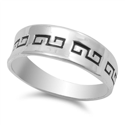 Etched Greek Key Infinity Wide Wedding Ring .925 Sterling Silver Band Sizes 5-10