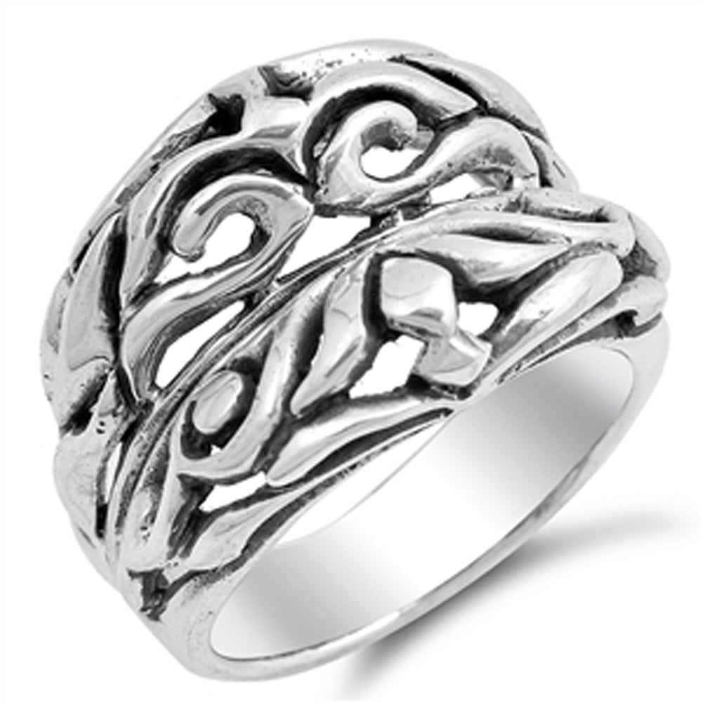 Oxidized Large Filigree Wide Fashion Ring .925 Sterling Silver Band Sizes 6-10