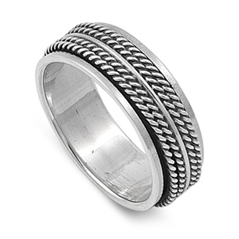 Sterling Silver Men's Oxidized Spinner Ring Cute Pure 925 Band 8mm Sizes 7-13