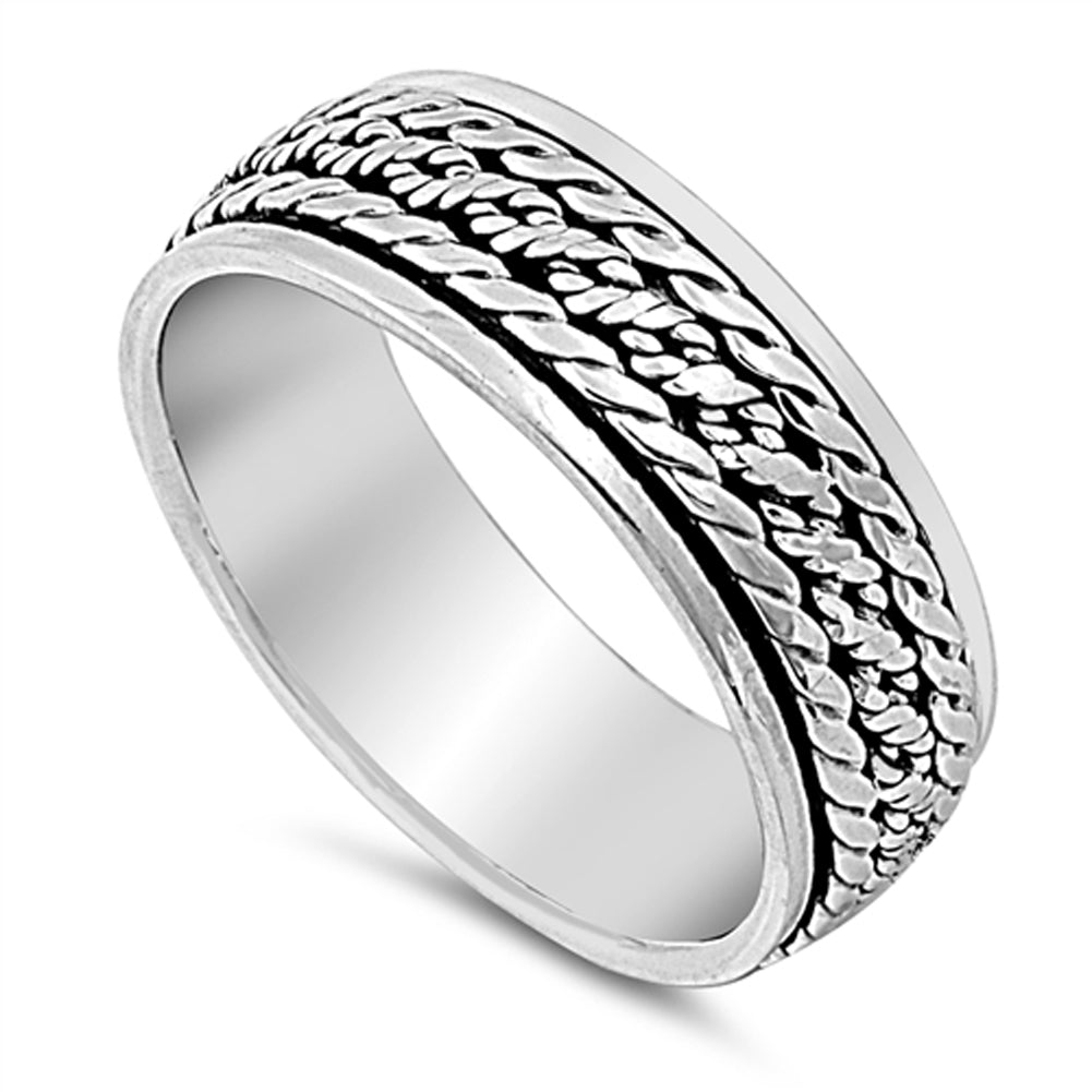 Spinner Bali Rope Chain Link Wedding Ring Sterling Silver Band Sizes 8-14