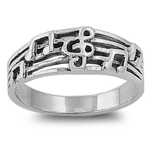 Sterling Silver Woman's Clef Note Musical Ring Promise 925 Band 8mm Sizes 4-10