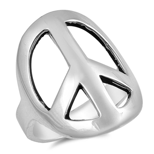 Large Wide Peace Sign Symbol Hippie Ring New 925 Sterling Silver Band Sizes 5-10