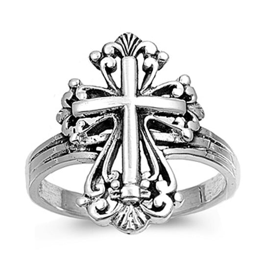 Sterling Silver Woman's Classic Cross Oxidized Ring Wholesale Band Sizes 3-13