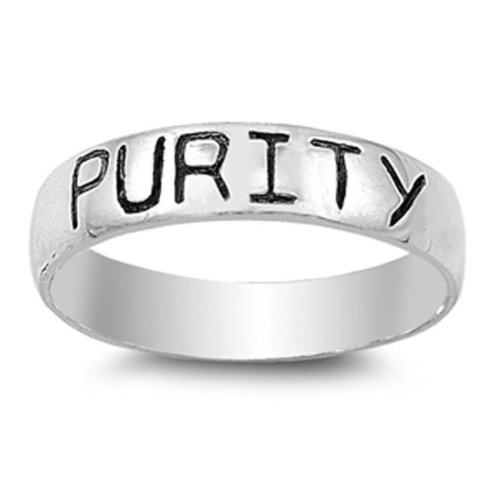 Purity Script Word Stackable Promise Ring .925 Sterling Silver Band Sizes 5-11