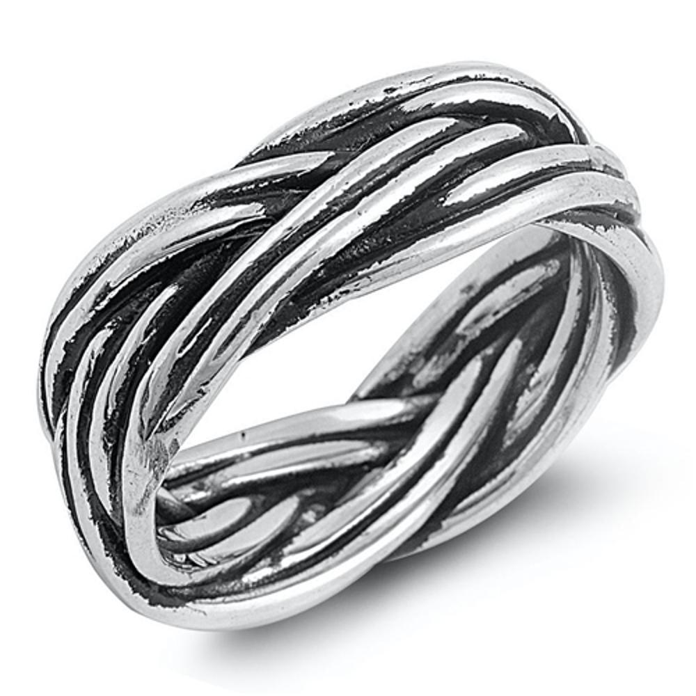 Oxidized Weave Knot Rope Wedding Ring New .925 Sterling Silver Band Sizes 8-13