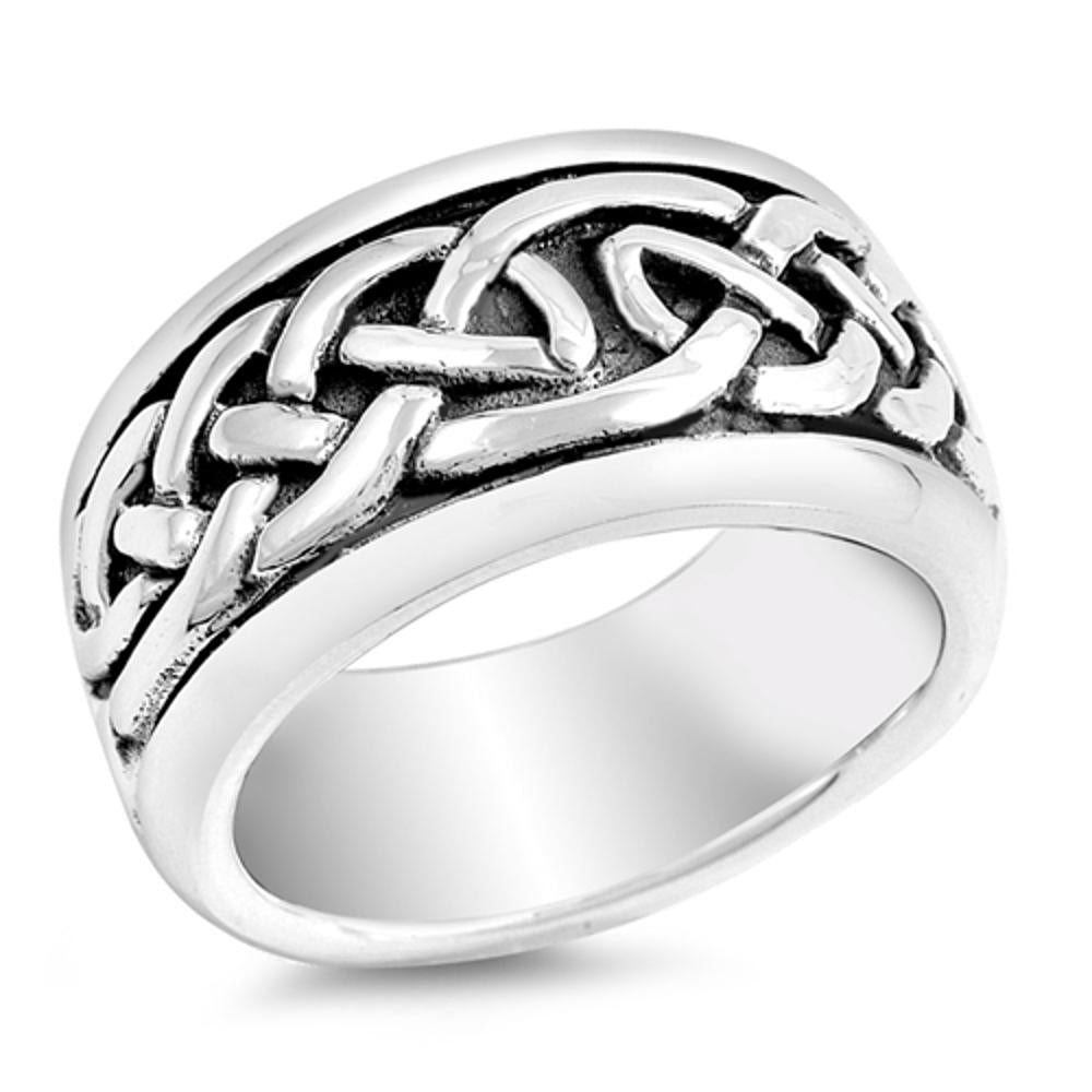 Sterling Silver Woman's Men's Heavy Celtic Ring Pure 925 Band 10mm Sizes 6-14