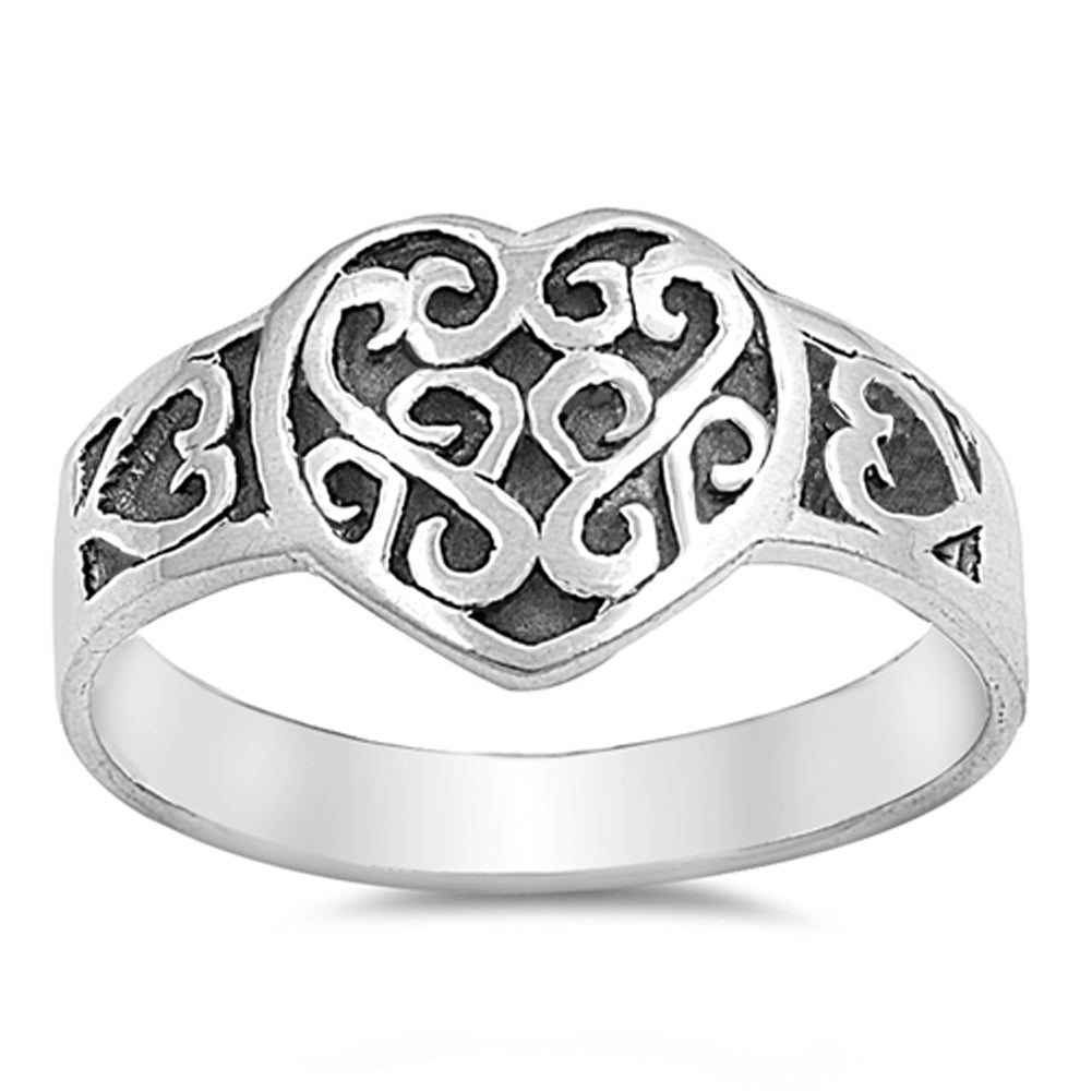 Oxidized Celtic Heart Filigree Infinity Ring 925 Sterling Silver Band Sizes 5-10